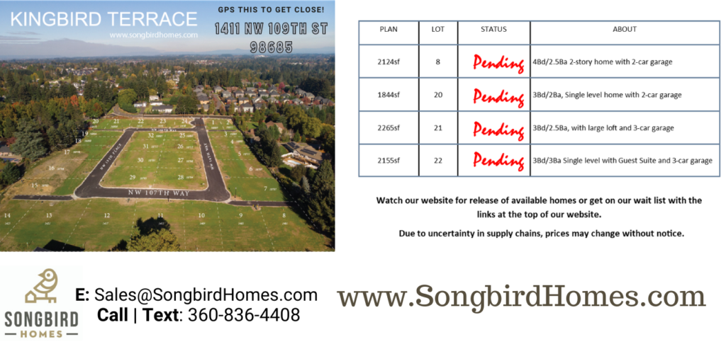 Kingbird Terrace | Songbird Homes | New Homes in Felida, Vancouver, WA
